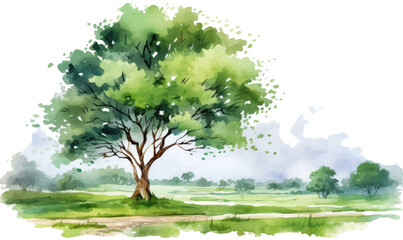 Fototapeta na wymiar watercolor tree in nature