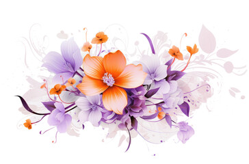 flowers and leaves on white background,