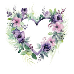 framed heart wreath with flowers and leaves,