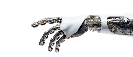 Robot arm and hand png, cyborg pointing finger isolated on transparent or white background hd