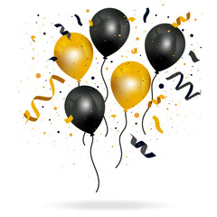 Ballons - Éléments vectoriels éditables noirs et dorés pour la fête et les célébrations diverses. Confettis et cotillons pour une soirée, un anniversaire, un événement particulier. Élégant - obrazy, fototapety, plakaty