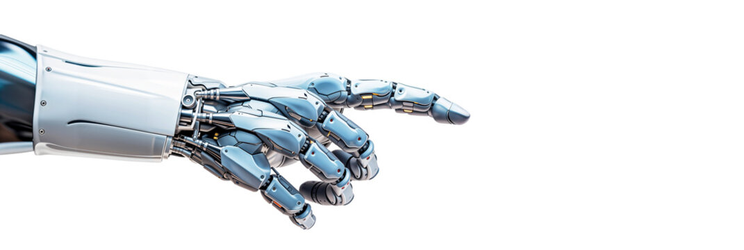 Robot arm and hand png, cyborg pointing finger isolated on transparent or white background hd