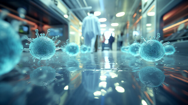 Multiresistente Keime und Erreger im Krankenhaus / Klinik / Hospital. MRGN. Querformat 16:9. Generative Ai.