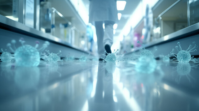 Multiresistente Keime und Erreger im Krankenhaus / Klinik / Hospital. MRGN. Querformat 16:9. Generative Ai.