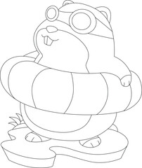 Hamster Swimming Lifebuoy Animal Vector Graphic Art Illustration