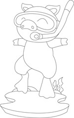 Pig Diver Snorkel Diving Animal Vector Graphic Art Illustration