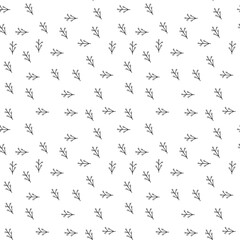 vector pattern. Repeating continuous twig pattern. Black doodles on a white background. Versatility.