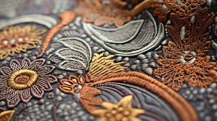 A close-up view of intricately woven jacquard textile in muted tones, showcasing the meticulous craftsmanship.
