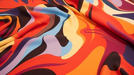 A close examination of a contemporary abstract print on a stretch jersey fabric, creating a bold...