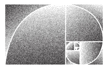 Big Golden ratio stippled spiral - visualization of Fibonacci Sequence - vector concept of gold proportion
