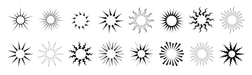  Sun rays elements set - visualization of  solar corona vector types - vector concept of vintage ray or beam emblem  