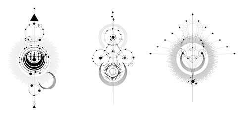  Set of sacred geometry shapes - visualization of sacred geometry vector templates - vector concept of alchemy symbol