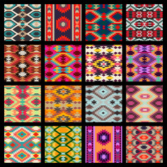  Geometric rug pattern set - visualization of ethnic tribal ornament - vector concept of vintage ethnic carpet pattern  
