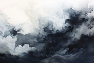 Black Smoke Watercolor Wave Abstract Design