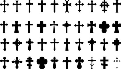   Christian cross elements set - visualization of cross vector types -  transparent PNG concept of vintage 
Christianlike emblem  - obrazy, fototapety, plakaty