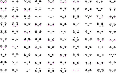  100 Kawaii Emoji  PNG Set - visualization of emoticon faces types -   transparent PNG concept of japanese emoji 
