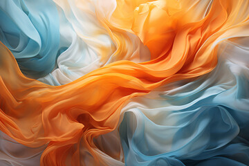 Cyan and Orange Smoke Watercolor Wave Abstract Silk Satin Design