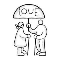 Happy Valentine day line icon. Happy Love old couple of man and woman. Family line icon, vector pictogram of grandparents. Elderly relatives, happy old couple illustration.