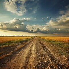 Fototapeta na wymiar A dirt road between fields