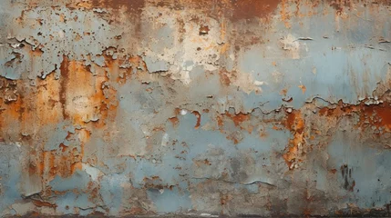 Muurstickers A close-up of a weathered metal surface, with rust and peeling paint adding to its texture. © Image Studio