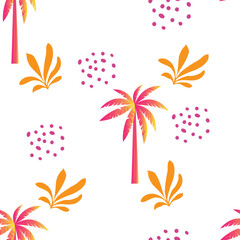 Fototapeta na wymiar Vector seamless tropical pattern with palm tree and leaves on white background. Vector floral illustration for textile, print, pattern, wallpapers, wrapping.
