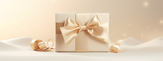 An elegant and minimalist background, displaying a single exquisitely wrapped gift box