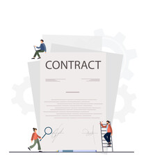 People signing the document, contract, reaching agreement, partnership in business, flat vector illustration