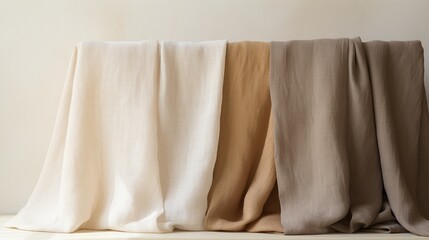 A finely textured linen fabric, bathed in natural light, highlighting its organic weave and earthy color palette.