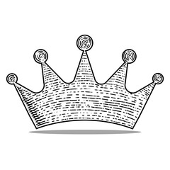 crown vector engraving style hand drawn black and white icon