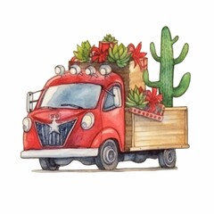 red christmas truck on white background