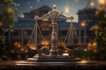 the scales of justice, in front of the justice building - obrazy, fototapety, plakaty