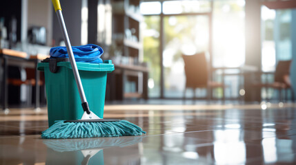 A mop and bucket ready for cleaning