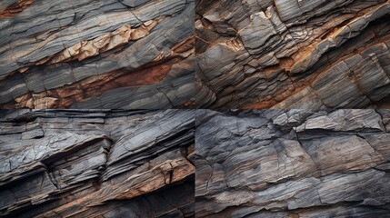 A close-up shot of a textured rock formation, with its layers and cracks creating an intricate...