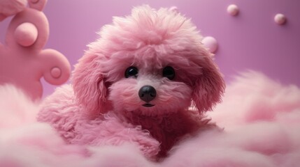 a pink furry dog that looks very sly,