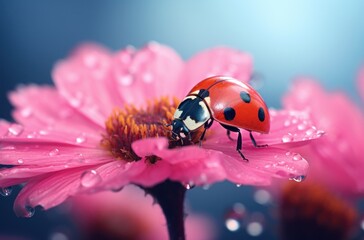 a red ladybug is on top of a flower,