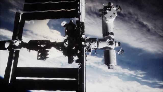 spectacular sight of the rotating space station illuminated by the sun as viewed from a satellite. Elements of this image furnished by NASA