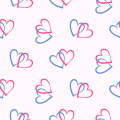 Seamless pattern of hand drawn intertwined hearts. Design for Valentine’s Day, mother’s day celebration, greeting card, home, baby shower, nursery decor, scrapbooking, paper craft textile, print.