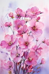 Fototapeta premium a vivid and expressive description of a scene featuring pink watercolor wildflowers