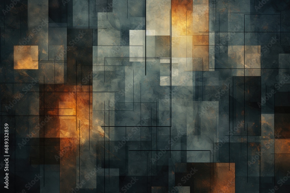 Poster abstract background with squares and rectangles in black and orange colors