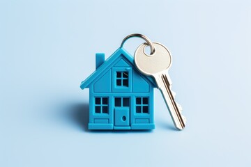 A house key sitting on top of a house keychain