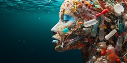 Beneath the Waves, a Mermaid Countenance Formed from Ocean Plastic, a Urgent Plea for Environmental Salvation