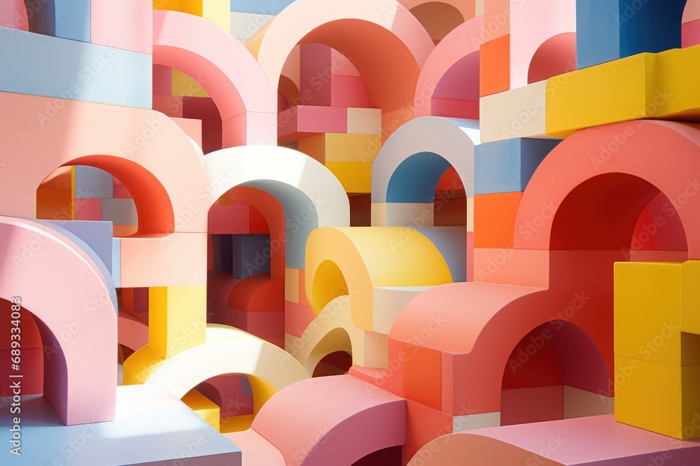 Poster 3d render of colorful abstract geometric background. minimal style.