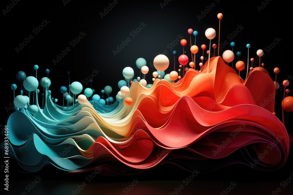 Leinwandbilder 3d rendering of abstract colorful background with balls in the form of waves