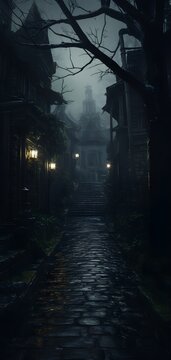 Dark Academia aesthetic collage, dim green black moon landscape, gothic architecture Vintage study room with classic books, quills, and dark wood, Romanticizing life wallpaper background