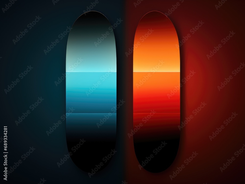 Poster abstract background with two different color skis on a dark background