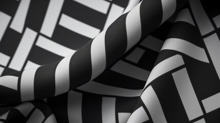 A minimalist shot of a monochromatic geometric pattern on a cotton fabric, creating a sense of...