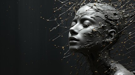 3d rendering of a female face with spider web on her head
