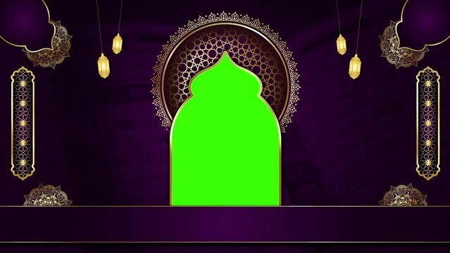animated luxury purple islamic background , islamic design video template for the Holy Quran , 4K Golden lines green screen Loop Animation