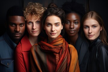 Human face made from different portrait of men and women of diverse age and race