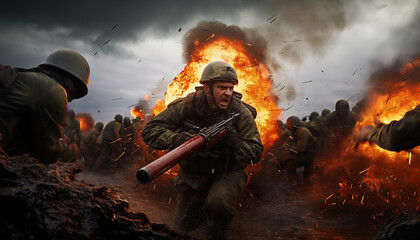 Soldat mit Granatwerfer im Kampfeinsatz - obrazy, fototapety, plakaty